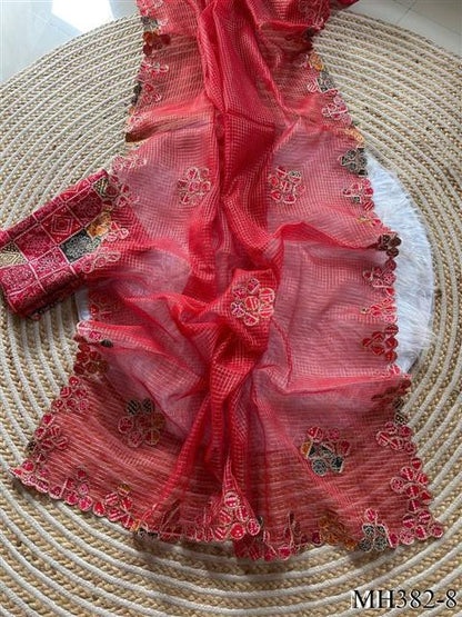 Beautiful Soft Rich Kota Doriya Silk With Rajasthani Bandhani Patch Work Saree