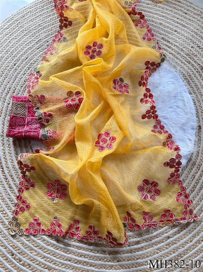 Beautiful Soft Rich Kota Doriya Silk With Rajasthani Bandhani Patch Work Saree