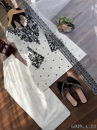 Beautiful Soft Rich Natural Crepe Farshi With Thread & Sequence Work Salwar Suit