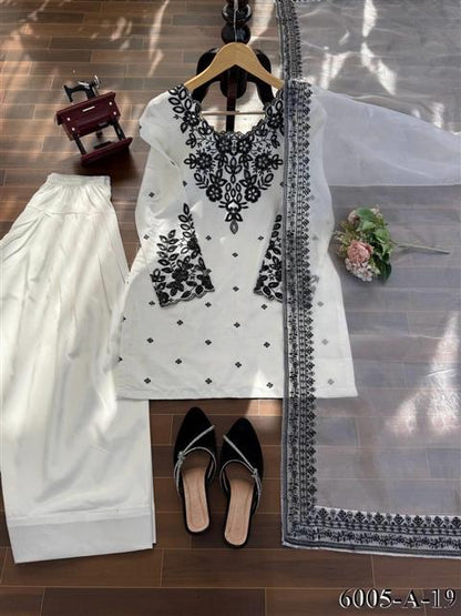 Beautiful Soft Rich Natural Crepe Farshi With Thread & Sequence Work Salwar Suit