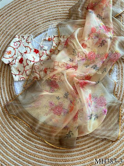 Beautiful Soft Rich Pure Organza Silk With Floral Digital Print Work Saree