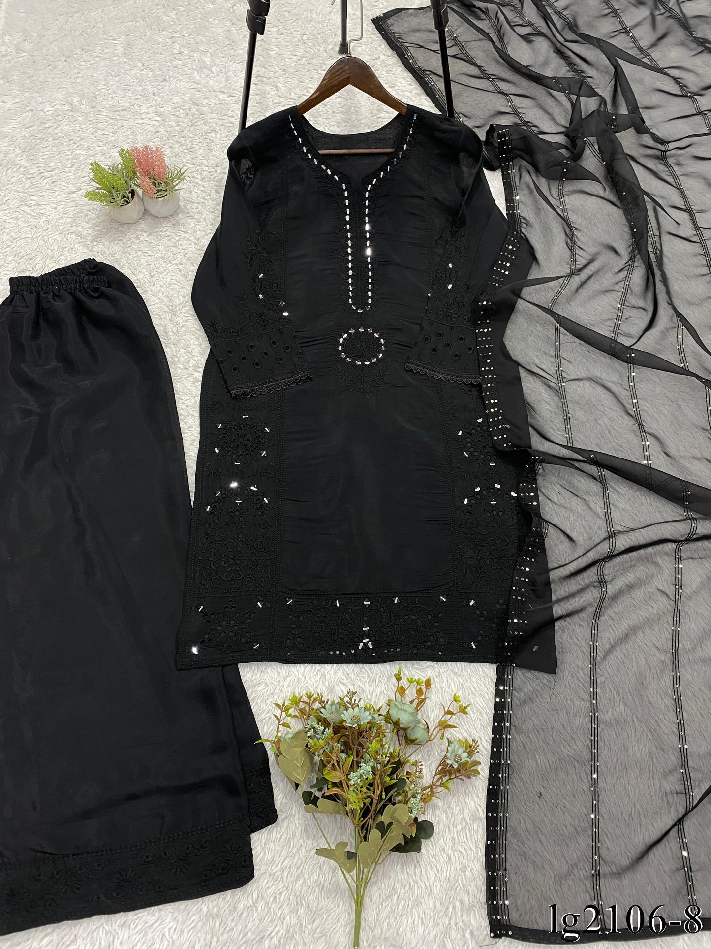 Beautiful Soft Rich Mal Chanderi With Hand Mirror & Sequence Embroidery Work Plazzo Suit