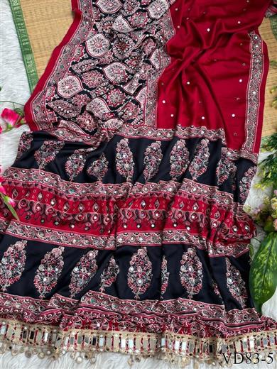 Beautiful Soft Rich Fendy Satin Silk With Embroidery Work Saree