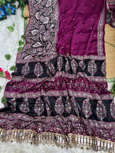 Beautiful Soft Rich Fendy Satin Silk With Embroidery Work Saree