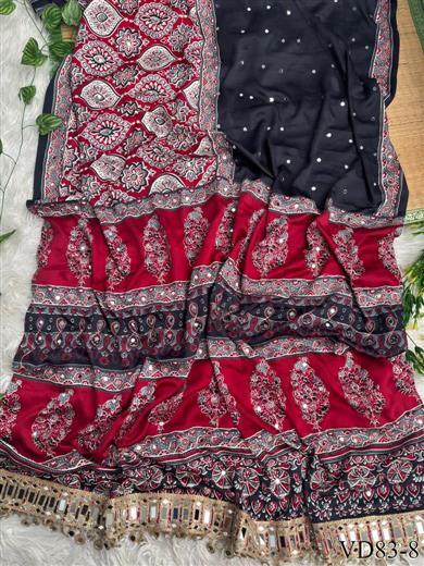 Beautiful Soft Rich Fendy Satin Silk With Embroidery Work Saree