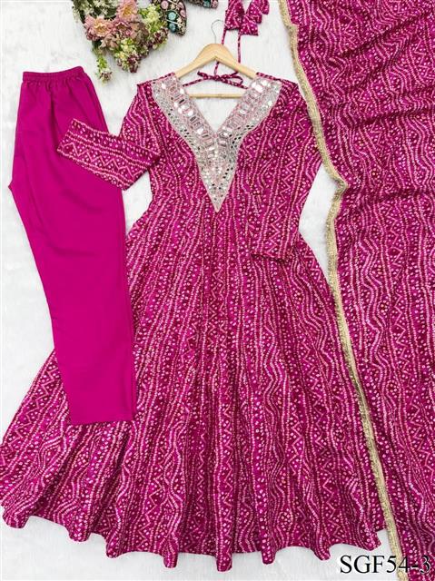 Beautiful Soft Rich Rayon With Mirror Embroidery Work Gown Set