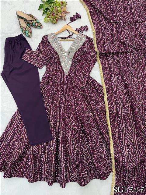 Beautiful Soft Rich Rayon With Mirror Embroidery Work Gown Set