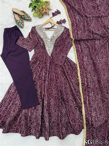 Beautiful Soft Rich Rayon With Mirror Embroidery Work Gown Set