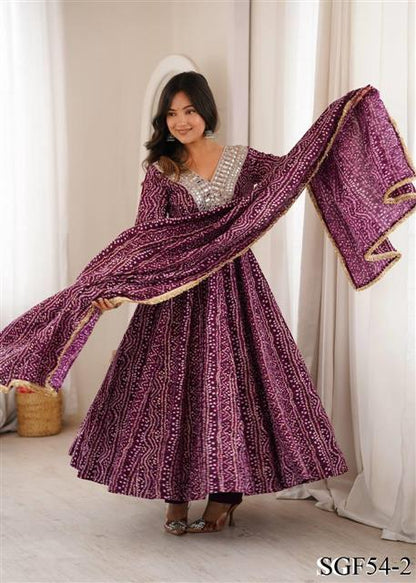 Beautiful Soft Rich Rayon With Mirror Embroidery Work Gown Set