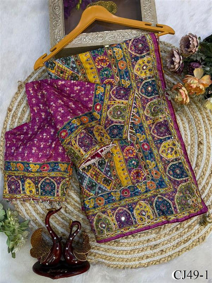Beautiful Soft Rich Soft Chinnon Silk With Real Mirror & Diamond Work Saree