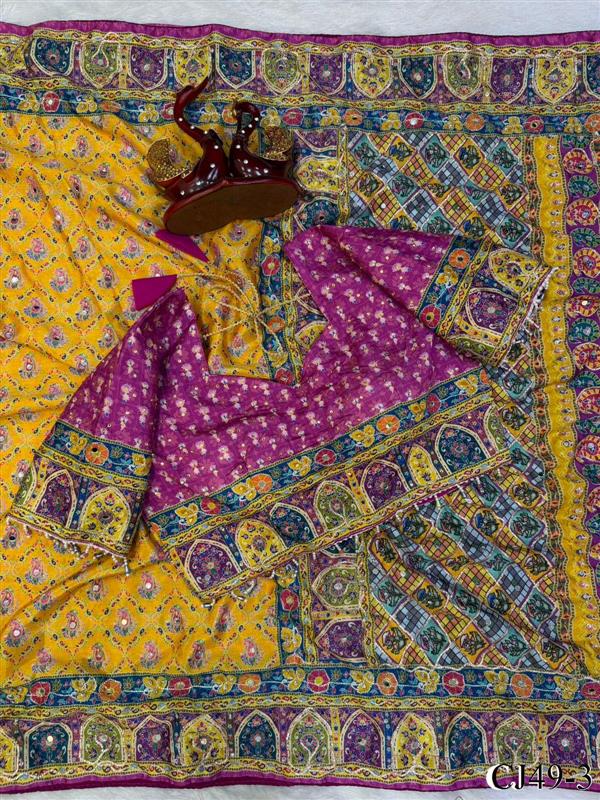 Beautiful Soft Rich Soft Chinnon Silk With Real Mirror & Diamond Work Saree