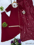 Beautiful Soft Rich Faux Georgette With Real Mirror Work Kurti Plazzo Set
