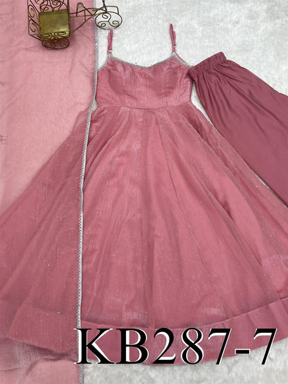 Beautiful Soft Rich Crunchy Silk With Swarovski Work Anarkali Suit Set