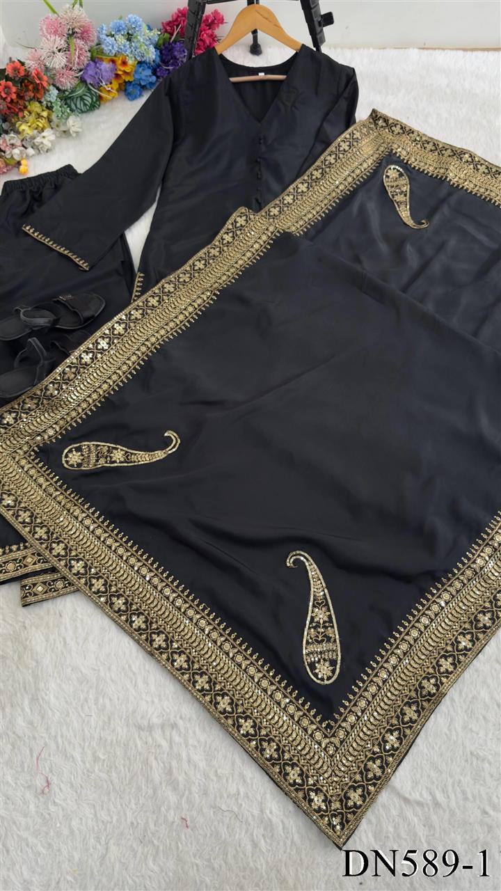Beautiful Soft Rich Natural Crepe Silk With Heavy Sequence Embroidery Zari & Moti Work Suit Set