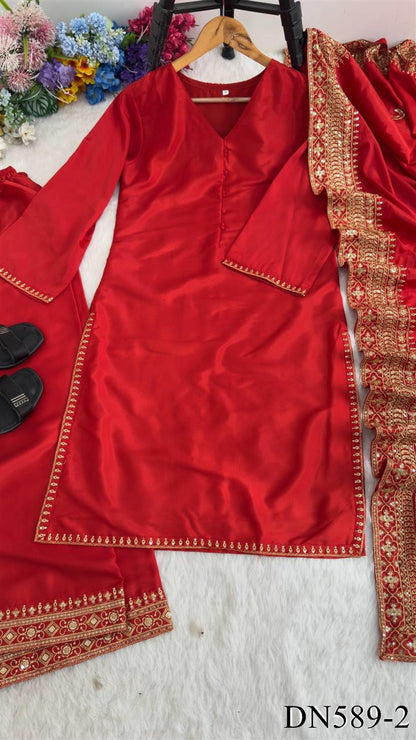 Beautiful Soft Rich Natural Crepe Silk With Heavy Sequence Embroidery Zari & Moti Work Suit Set
