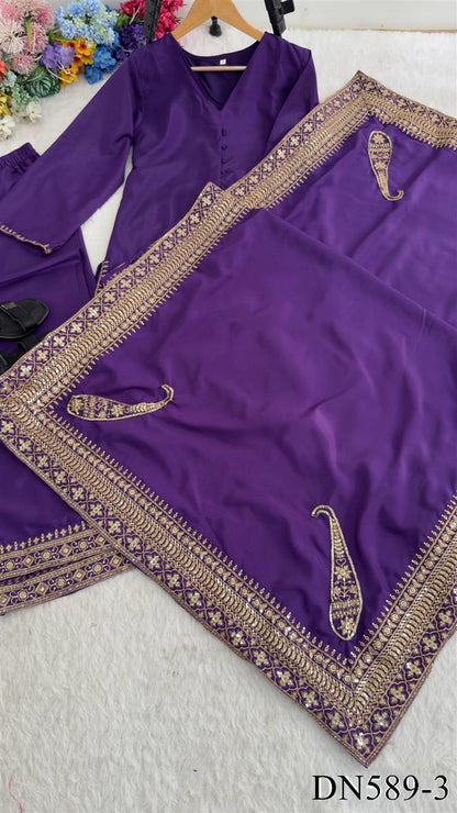 Beautiful Soft Rich Natural Crepe Silk With Heavy Sequence Embroidery Zari & Moti Work Suit Set