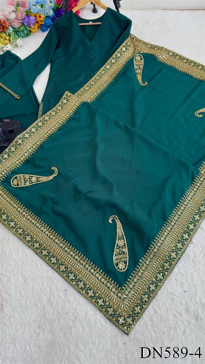 Beautiful Soft Rich Natural Crepe Silk With Heavy Sequence Embroidery Zari & Moti Work Suit Set