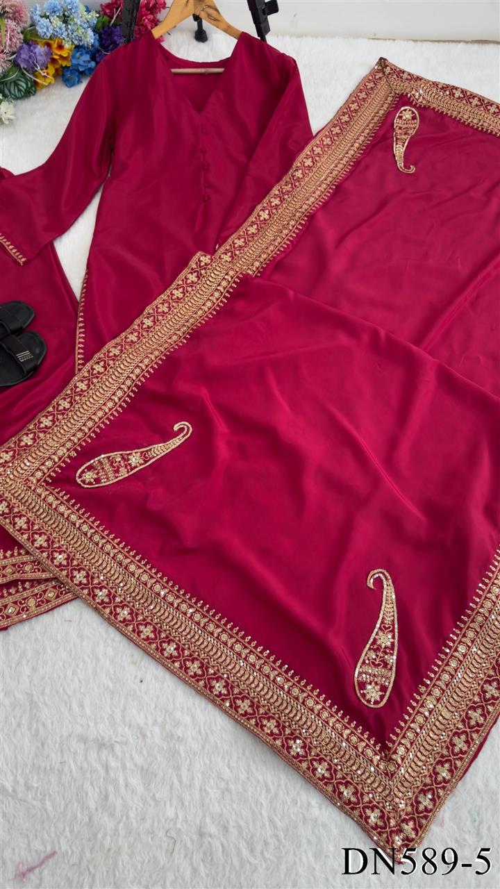 Beautiful Soft Rich Natural Crepe Silk With Heavy Sequence Embroidery Zari & Moti Work Suit Set