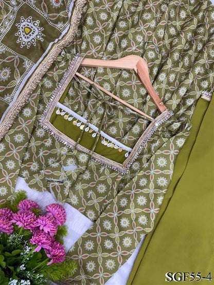 Beautiful Soft Rich Printed Maslin With Mirror Lace Work Gown Set