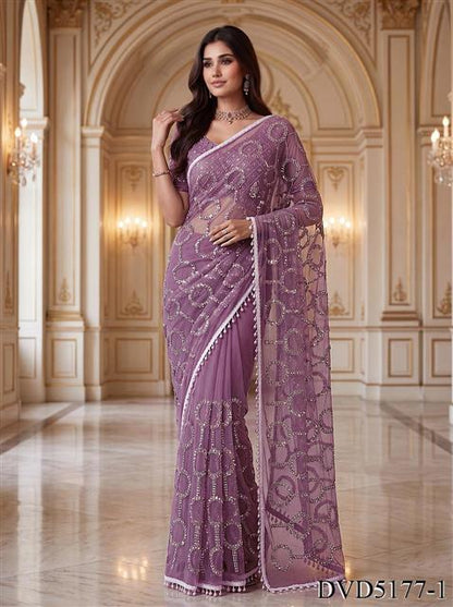 Beautiful Soft Rich Net With Beads, Sequins & Pearl Embroidery Work Saree