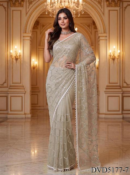 Beautiful Soft Rich Net With Beads, Sequins & Pearl Embroidery Work Saree