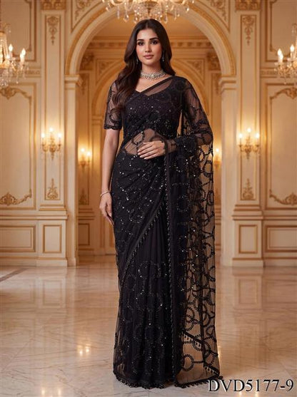 Beautiful Soft Rich Net With Beads, Sequins & Pearl Embroidery Work Saree