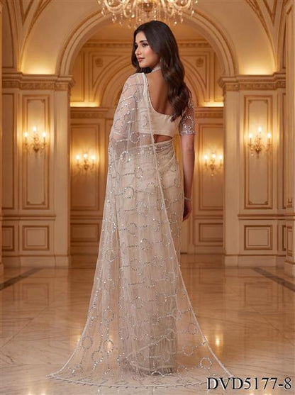 Beautiful Soft Rich Net With Beads, Sequins & Pearl Embroidery Work Saree
