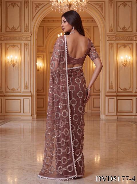 Beautiful Soft Rich Net With Beads, Sequins & Pearl Embroidery Work Saree
