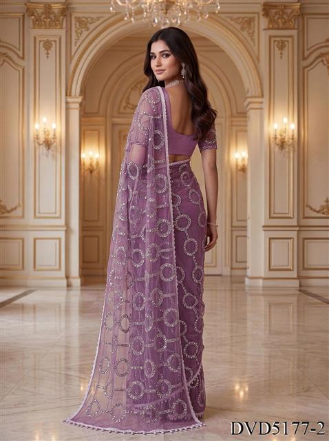 Beautiful Soft Rich Net With Beads, Sequins & Pearl Embroidery Work Saree