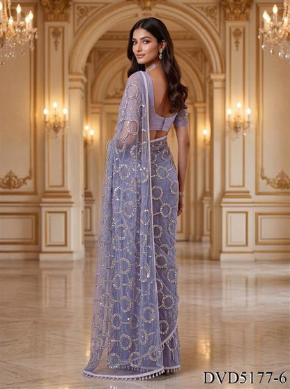 Beautiful Soft Rich Net With Beads, Sequins & Pearl Embroidery Work Saree