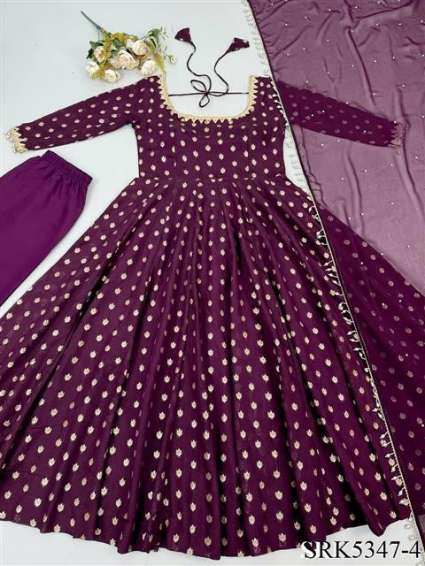 Chanderi Jacquard Mirror Work Gown Suit Set