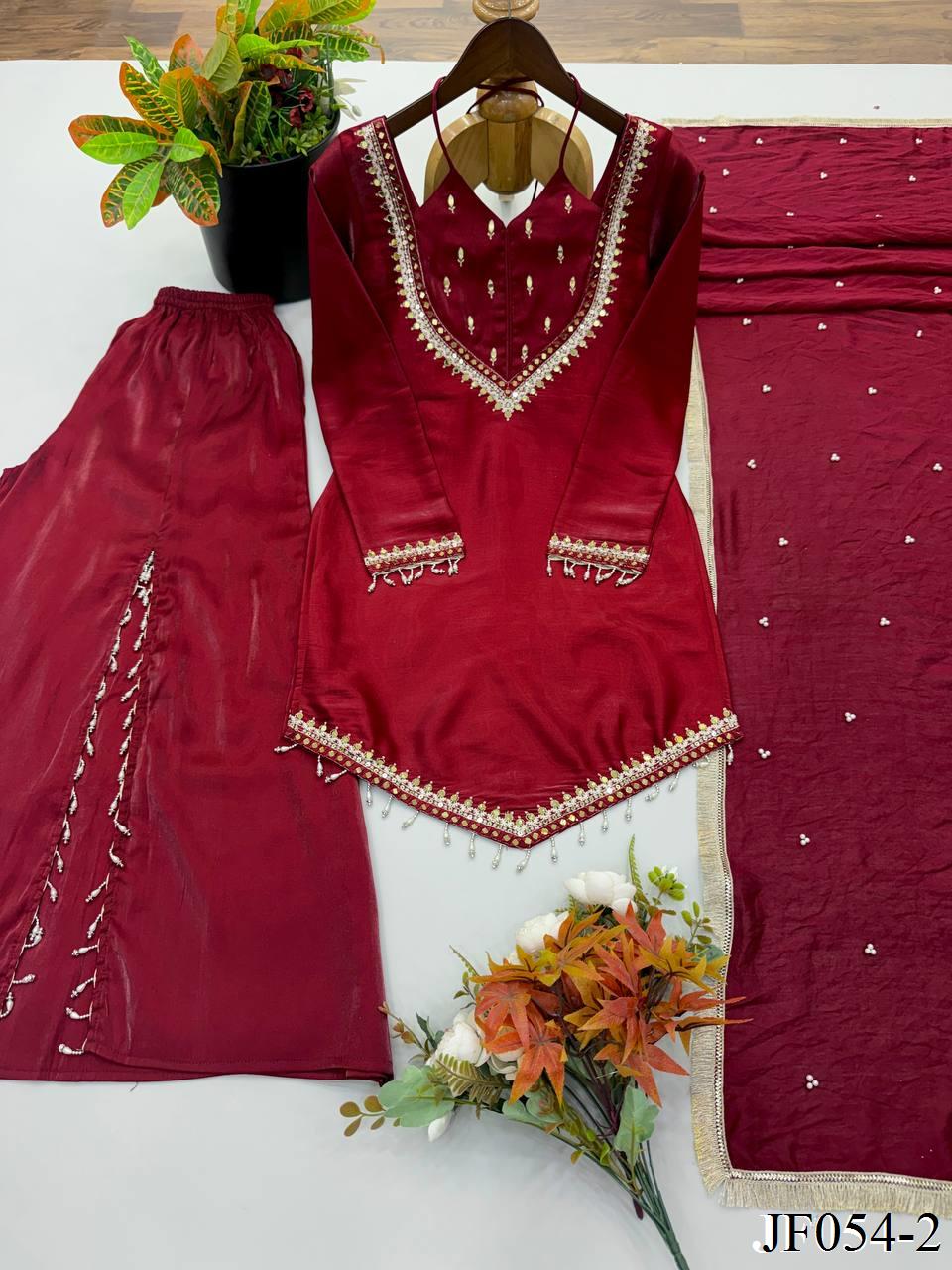 Elegant Roman Glass Mirror Work Palazzo Suit