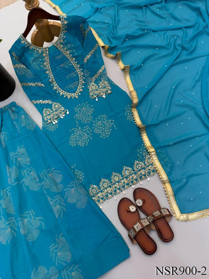 Beautifull Faux Georgette Embroidery Work Top Pent
