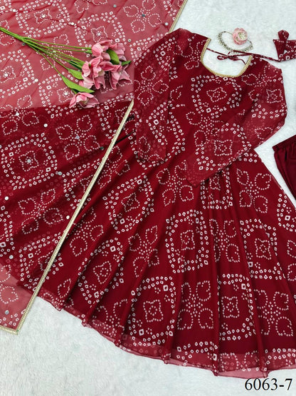 Faux Georgette Anarkali Suit with Digital Print & Mirror Work