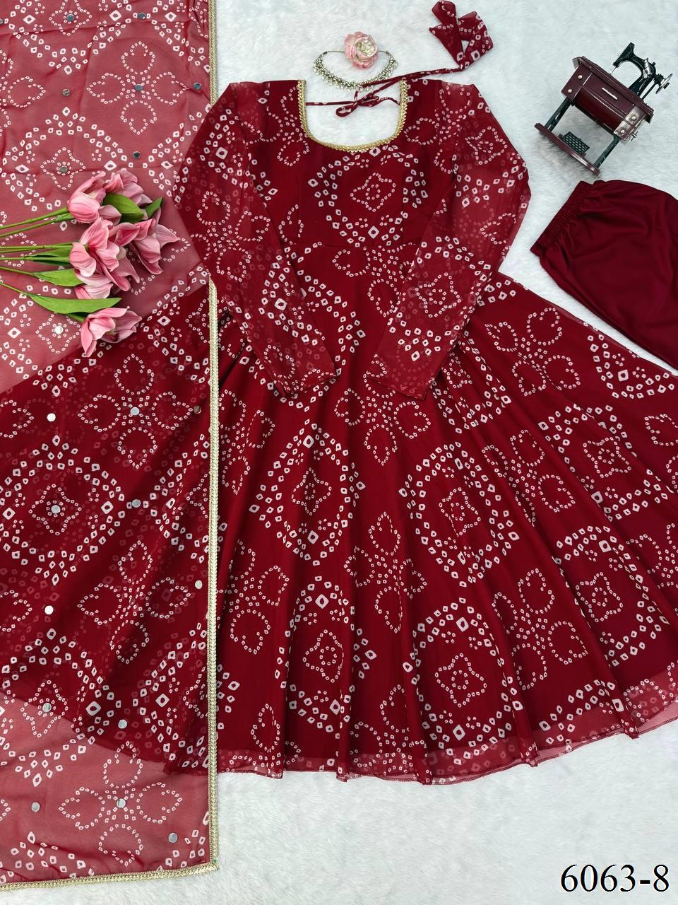 Faux Georgette Anarkali Suit with Digital Print & Mirror Work
