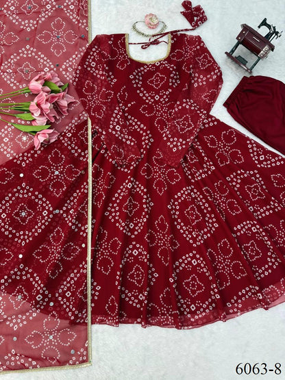 Faux Georgette Anarkali Suit with Digital Print & Mirror Work