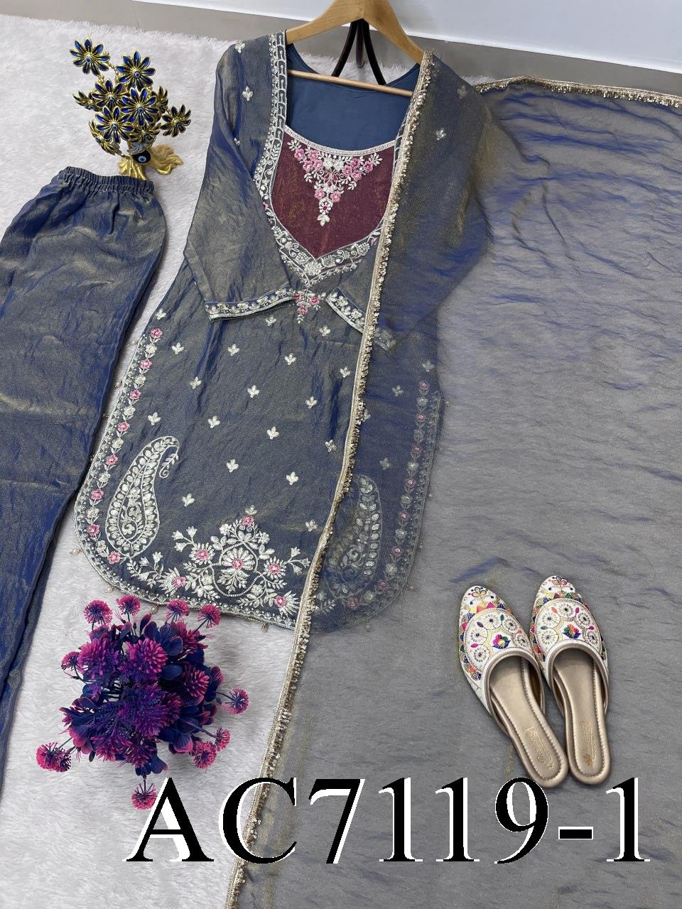 Beautifull NC Moss Fabric With Embroidery Work Top Plazzo