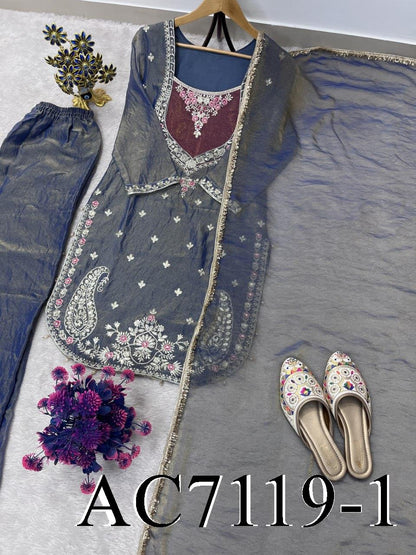Beautifull NC Moss Fabric With Embroidery Work Top Plazzo