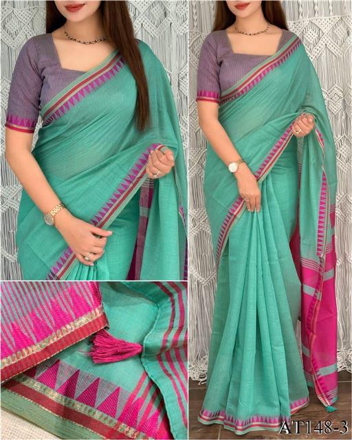 Linen Cotton Motif Zari Thread Weaving Jacquard Saree