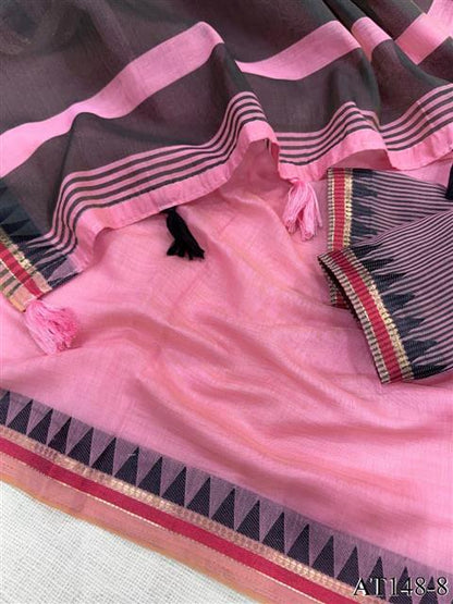 Linen Cotton Motif Zari Thread Weaving Jacquard Saree