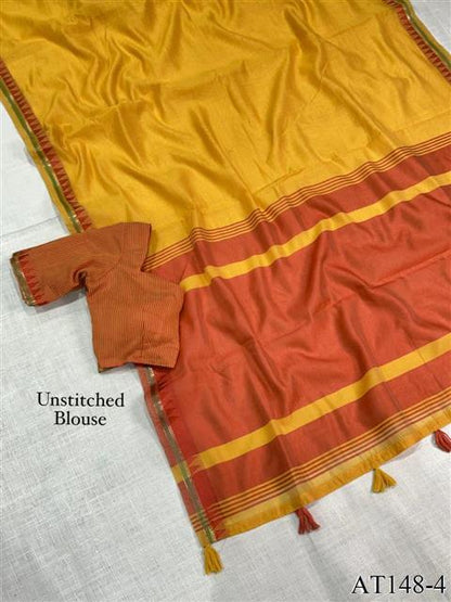 Linen Cotton Motif Zari Thread Weaving Jacquard Saree