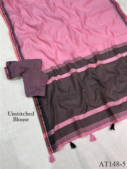 Linen Cotton Motif Zari Thread Weaving Jacquard Saree