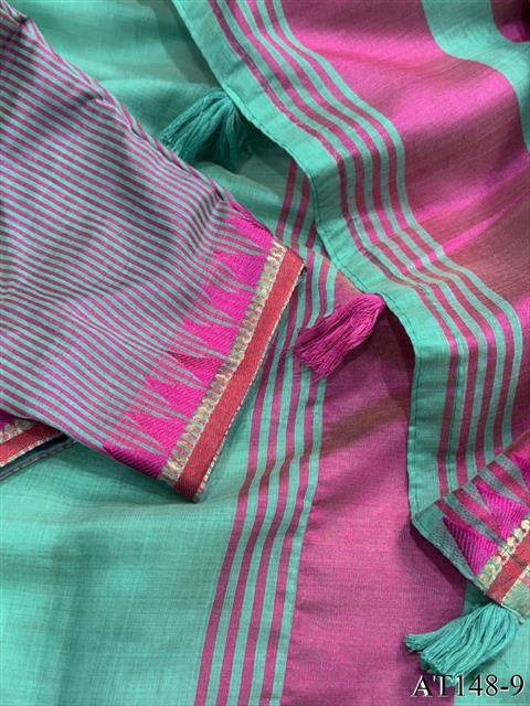 Linen Cotton Motif Zari Thread Weaving Jacquard Saree