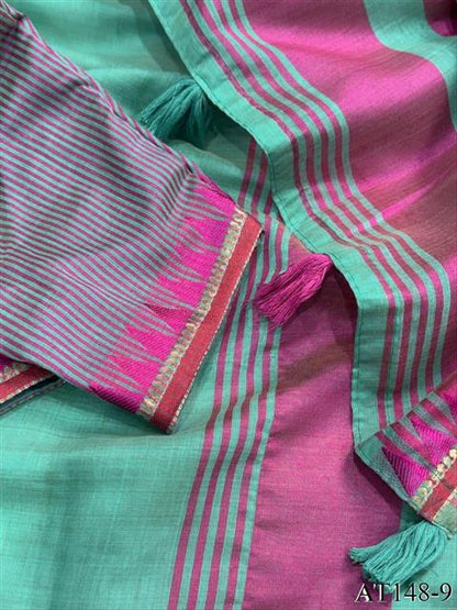 Linen Cotton Motif Zari Thread Weaving Jacquard Saree