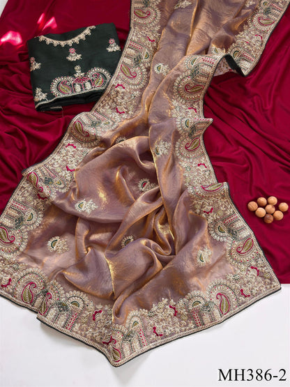 Heavy Embroidered Work Sattin Silk Saree