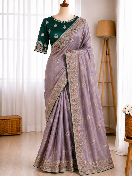 Heavy Embroidered Work Sattin Silk Saree