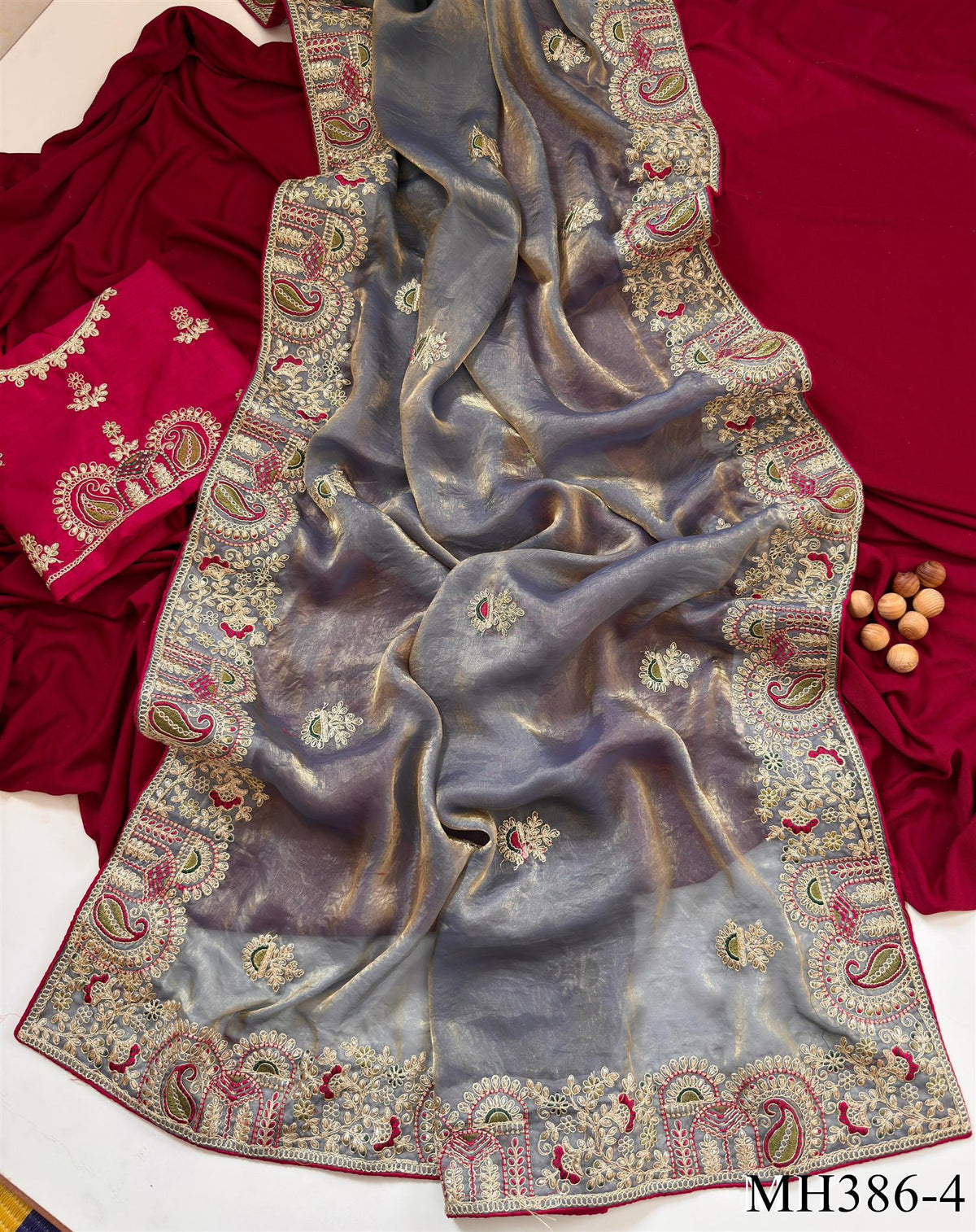 Heavy Embroidered Work Sattin Silk Saree