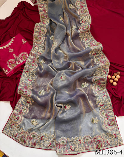 Heavy Embroidered Work Sattin Silk Saree