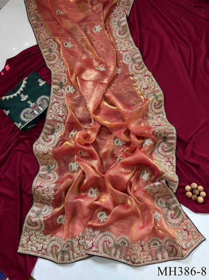 Heavy Embroidered Work Sattin Silk Saree