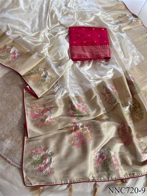 Mushroom Satin Silk With Zari Work Saree